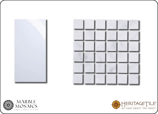 Honed marble 5/8" square Sample Card in 'Carrara White'