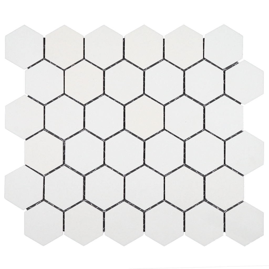 2" unglazed porcelain hex mosaic in 'Arctic White'
