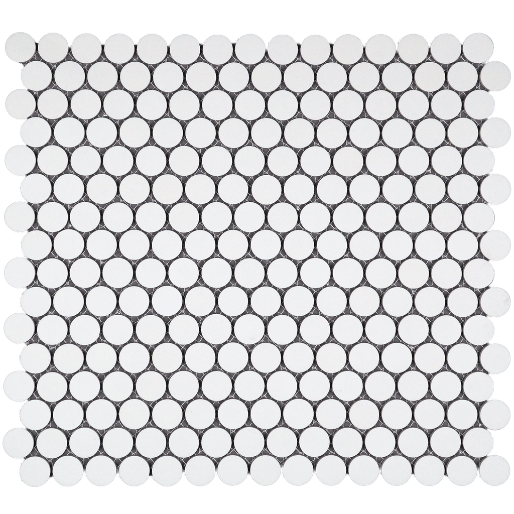 3/4" unglazed porcelain penny round mosaic in 'Arctic White'