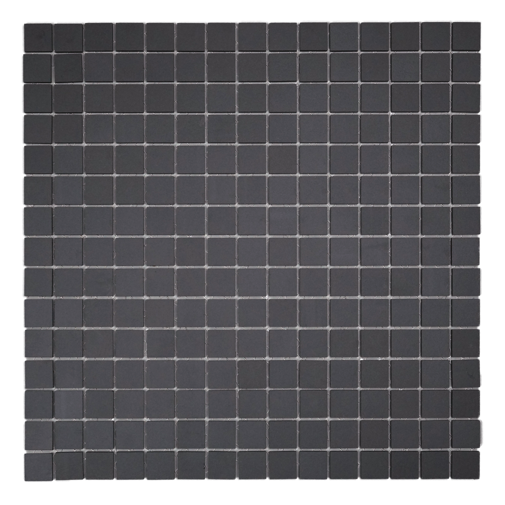 3/4" unglazed porcelain square mosaic in 'Charcoal' - Mesh Mounted