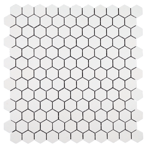 [SMP100UM] 1" unglazed porcelain hex mosaic in 'Arctic White'