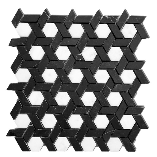 [MMBL0HA] Honed marble hex lattice pattern in 'Carrara White'